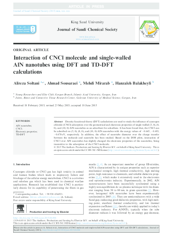 (PDF) Interaction of CNCl molecule and single-walled AlN nanotubes ...
