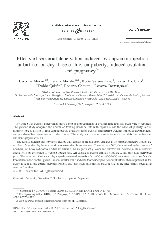 (PDF) Effects of sensorial denervation induced by capsaicin injection at birth or on day three