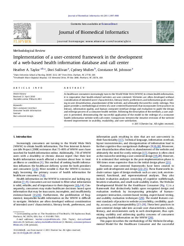 (PDF) Implementation of a user-centered framework in the development of ...