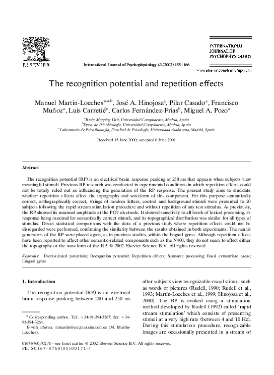(PDF) The recognition potential and repetition effects