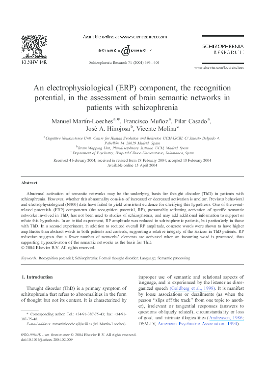 (PDF) The recognition potential in the study of formal thought disorder ...