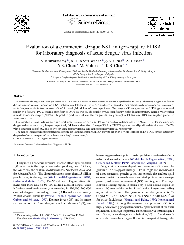 (PDF) Evaluation of a commercial dengue NS1 antigen-capture ELISA for ...