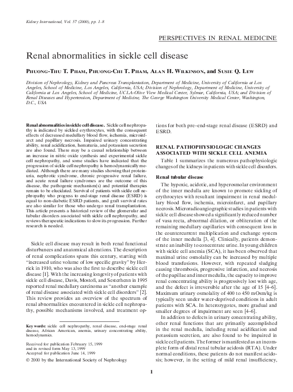 (PDF) Renal abnormalities in sickle cell disease