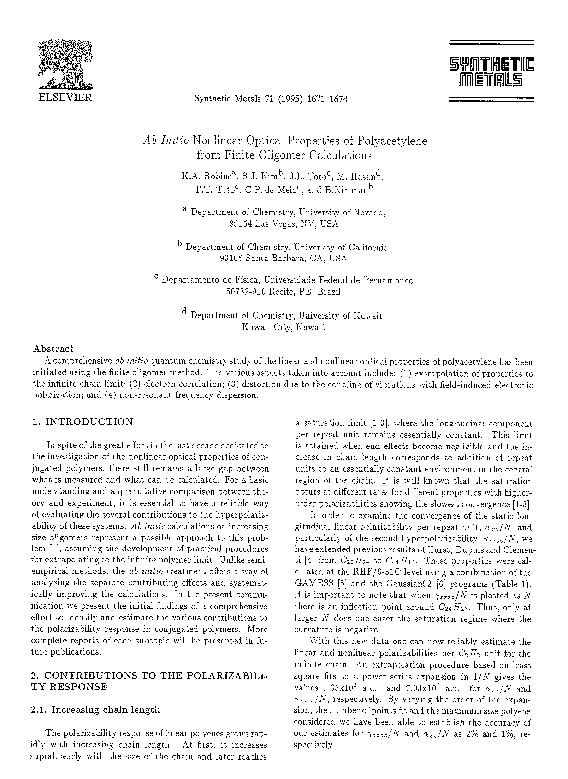 (PDF) Ab Initio nonlinear optical properties of polyacetylene from ...