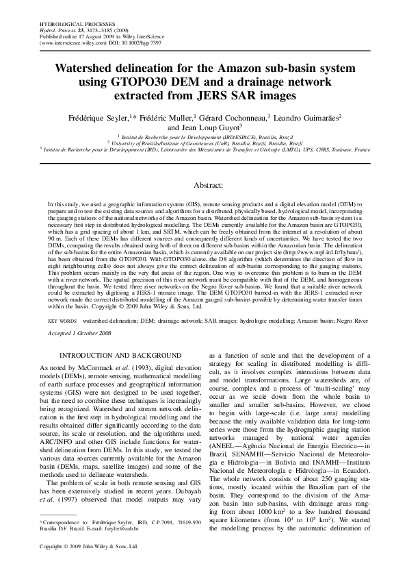 (PDF) Watershed delineation for the Amazon subbasin system using