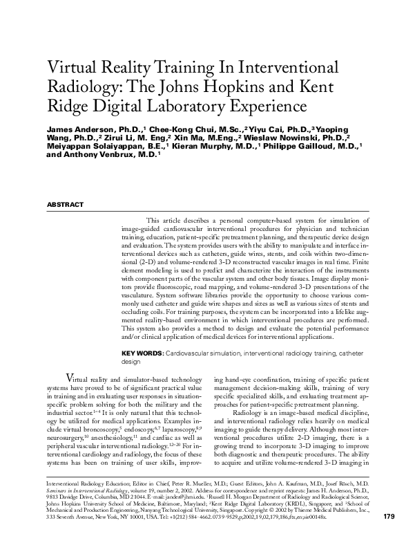 (PDF) Virtual Reality Training In Interventional Radiology The Johns