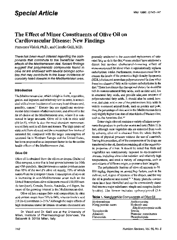 (PDF) The Effect of Minor Constituents of Olive Oil on Cardiovascular ...