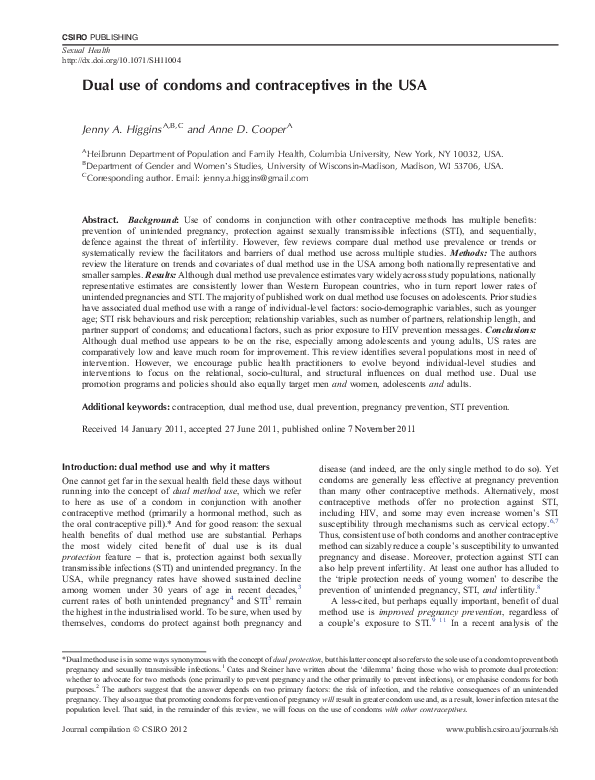 (PDF) Dual use of condoms and contraceptives in the USA