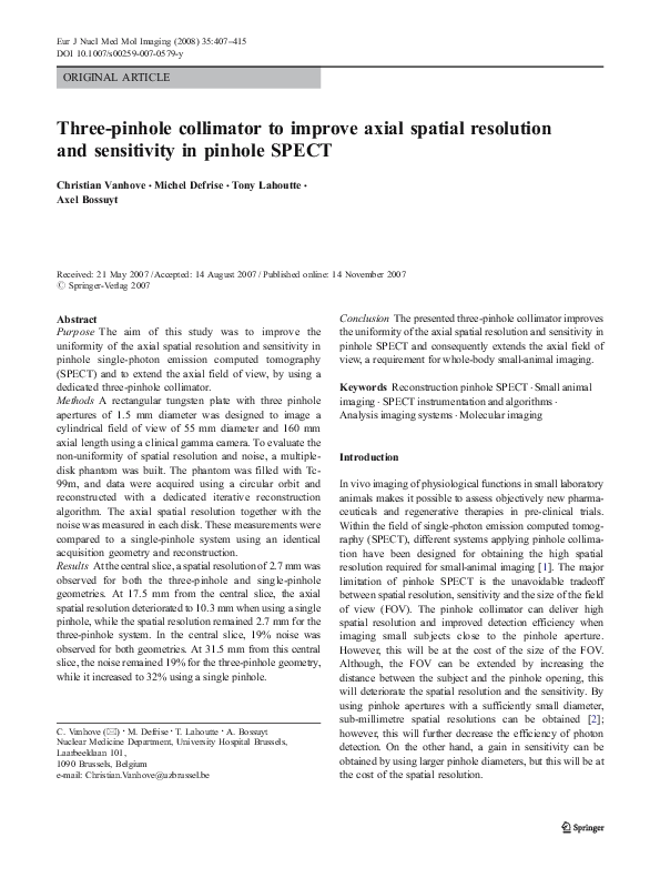 (PDF) Threepinhole collimator to improve axial spatial resolution and
