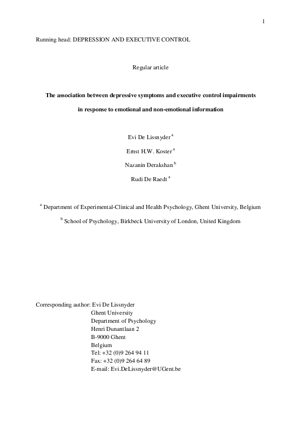 (PDF) The association between depressive symptoms and executive control ...
