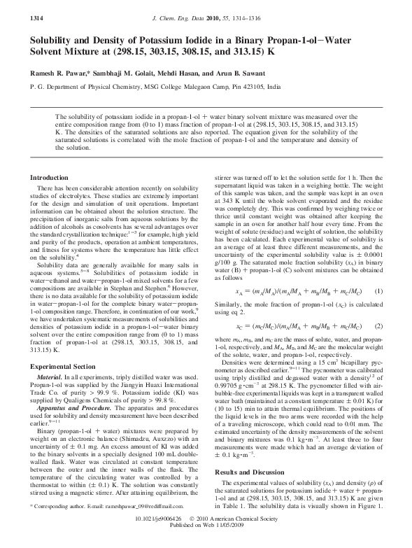 (PDF) Solubility and Density of Potassium Iodide in Binary Ethanol−