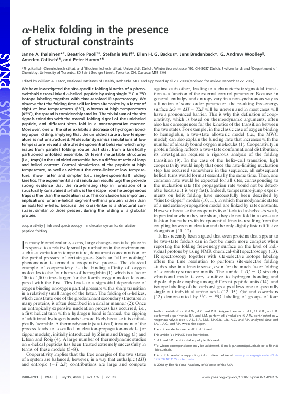(PDF) alpha-Helix folding in the presence of structural constraints
