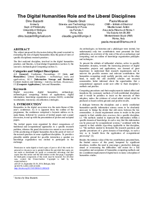 (PDF) The Digital Humanities Role and the Liberal Disciplines, in F ...