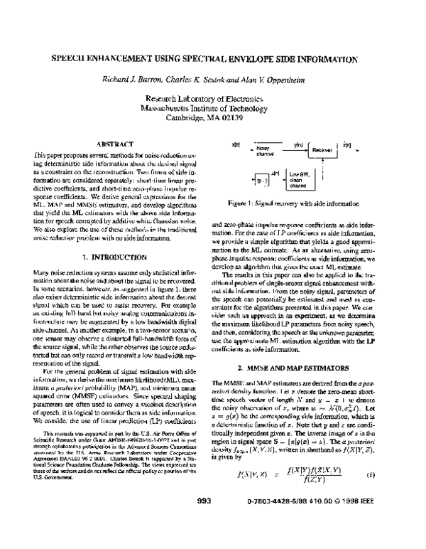 (PDF) Speech enhancement using spectral envelope side information