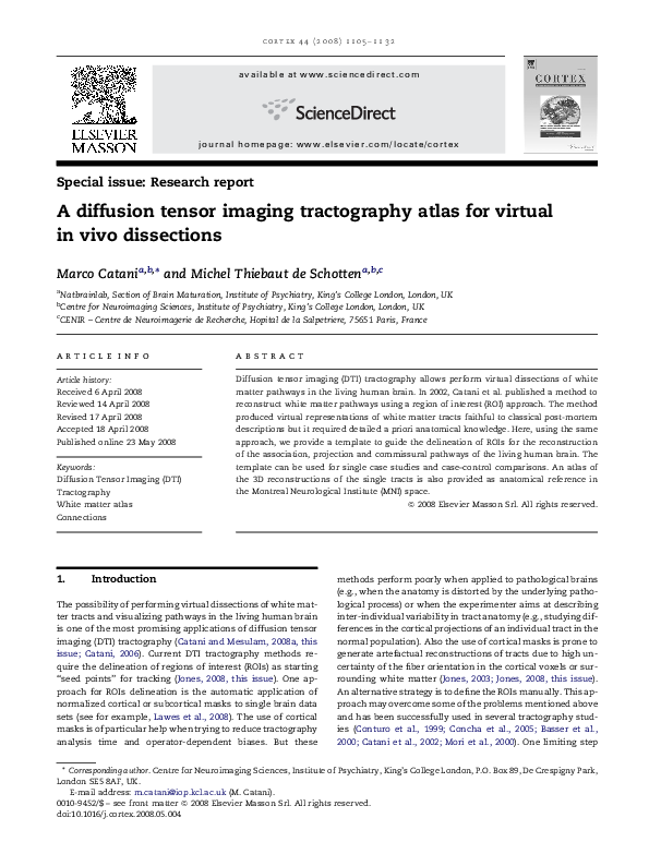 (PDF) A diffusion tensor imaging tractography atlas for virtual in vivo ...