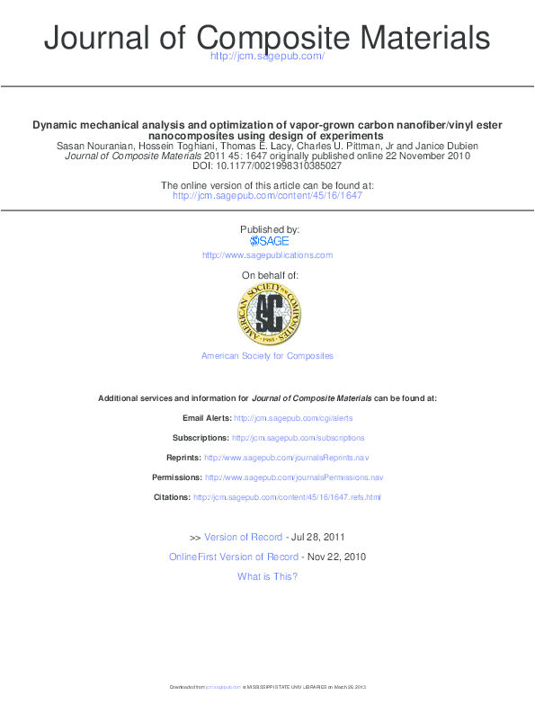 (PDF) Dynamic mechanical analysis and optimization of vapor-grown ...