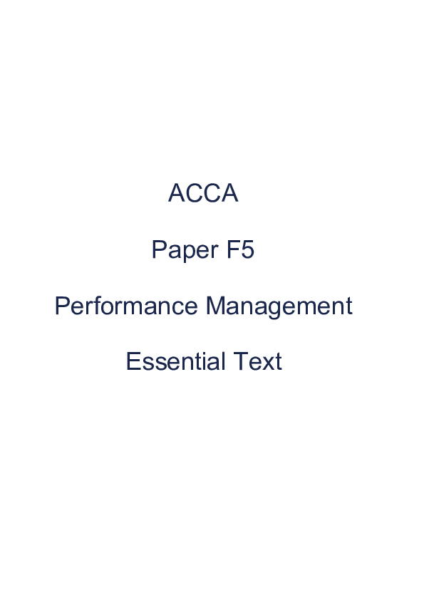 (PDF) ACCA Paper F5 Performance Management Essential Text Hassan