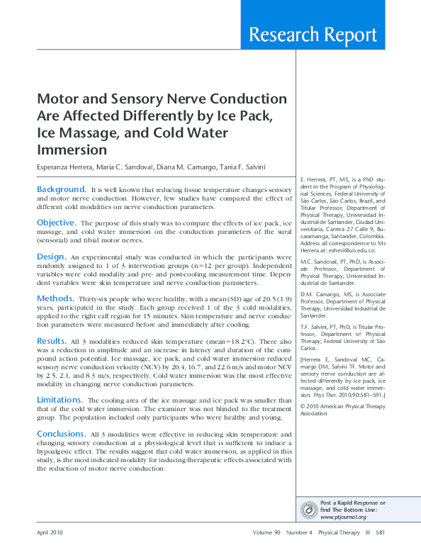 (PDF) Motor and Sensory Nerve Conduction Are Affected Differently by Ice Pack, Ice Massage, and
