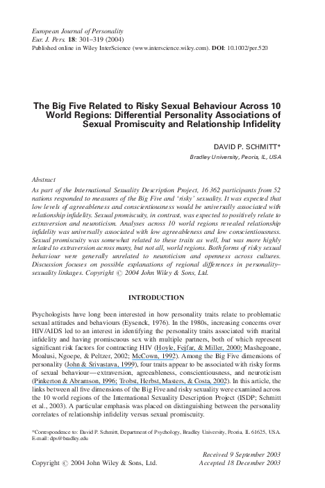 (PDF) The Big Five related to risky sexual behaviour across 10 world ...