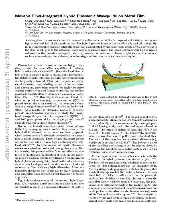 (PDF) Movable Fiber-Integrated Hybrid Plasmonic Waveguide on Metal Film