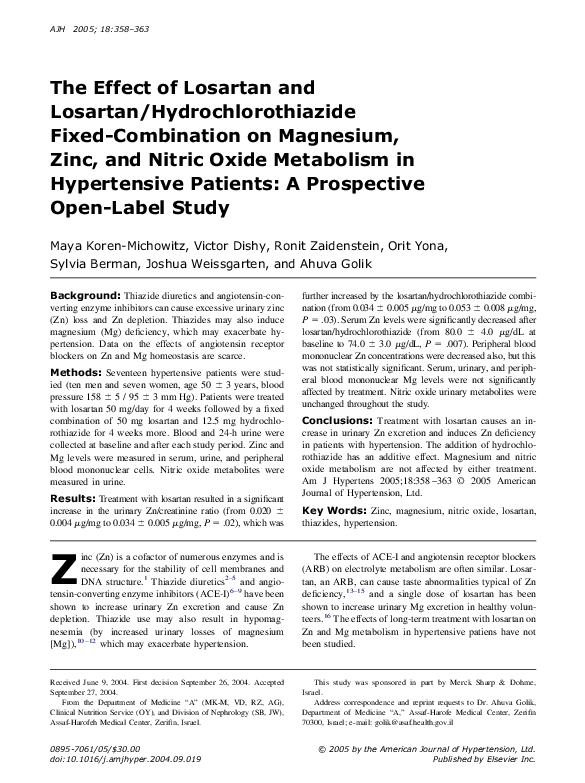 (PDF) The effect of losartan and losartan/hydrochlorothiazide fixed