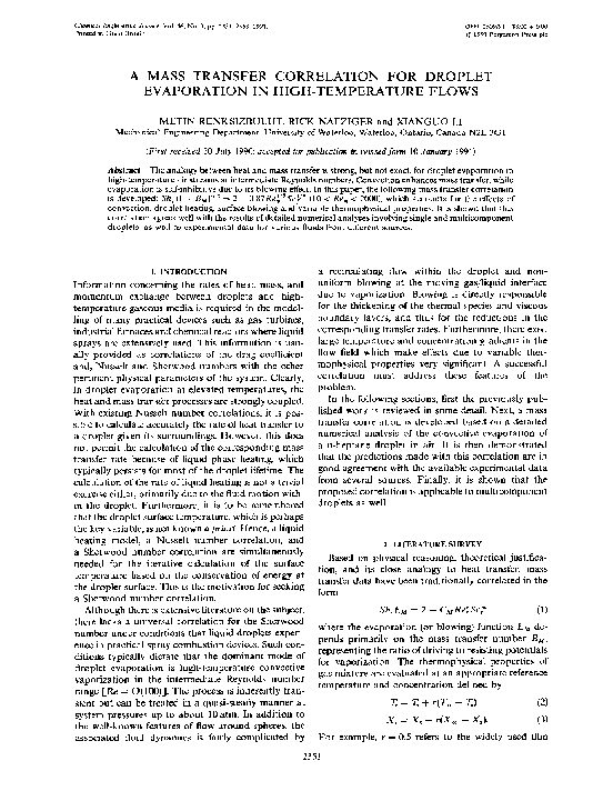 (PDF) A mass transfer correlation for droplet evaporation in high ...