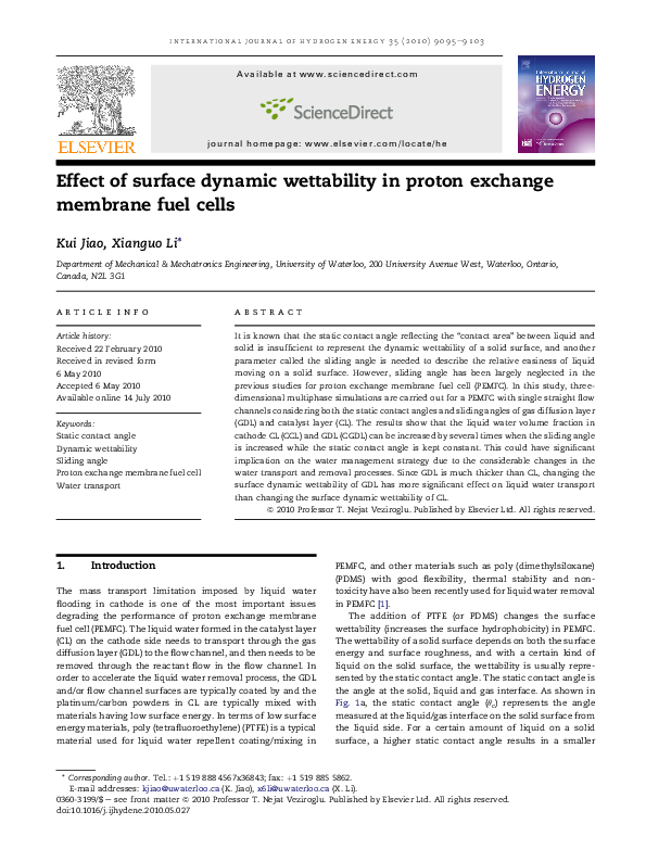 (PDF) Effect of surface dynamic wettability in proton exchange membrane