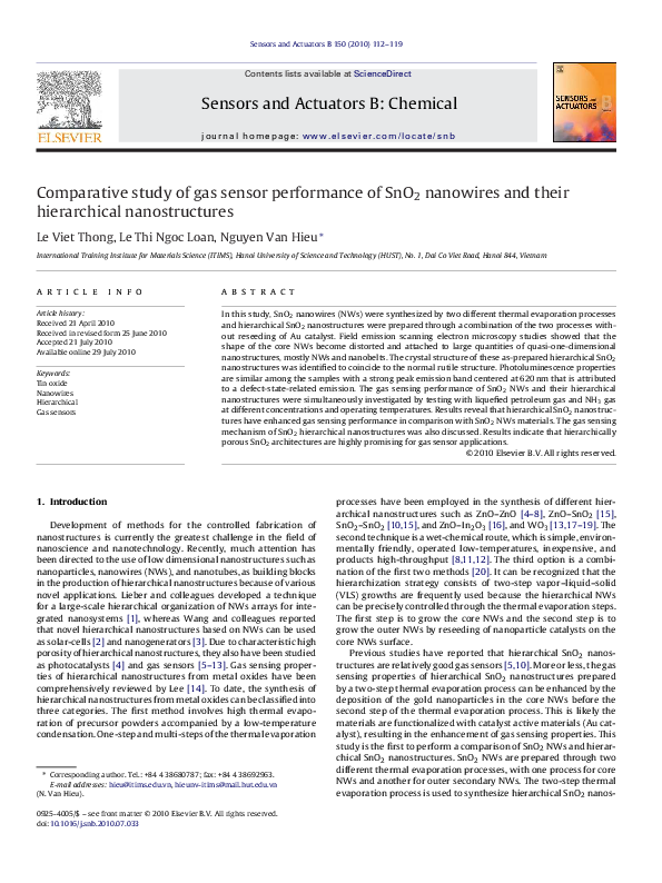(PDF) Comparative study of gas sensor performance of SnO 2 nanowires ...