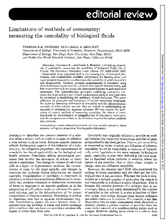 (PDF) Limitations of methods of osmometry measuring the osmolality of