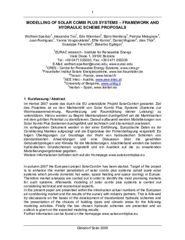 (PDF) MODELLING OF SOLAR COMBI PLUS SYSTEMS - FRAMEWORK AND HYDRAULIC ...