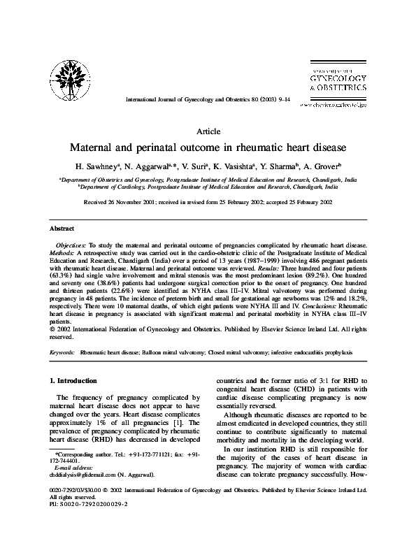 (PDF) Maternal and perinatal outcome in rheumatic heart disease