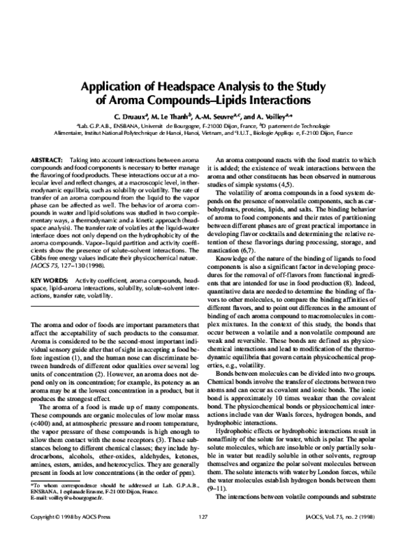 (PDF) Application of headspace analysis to the study of aroma compounds ...