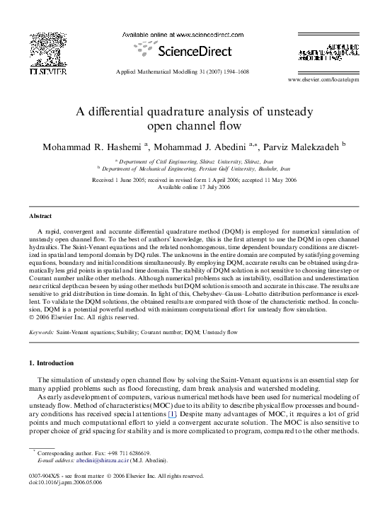 (PDF) A differential quadrature analysis of unsteady open channel flow