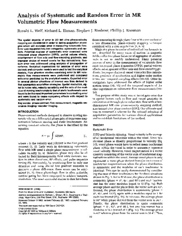 (PDF) Analysis of systematic and random error in MR volumetric flow ...
