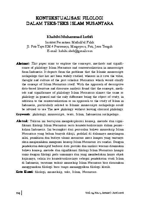 Pdf Kontekstualisasi Filologi Dalam Teks Teks Islam Nusantara Ibda Iain Purwokerto Academia Edu
