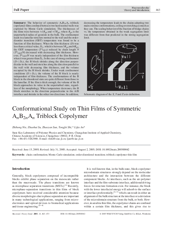 (PDF) Conformational Study on Thin Films of Symmetric AnB2nAn Triblock ...