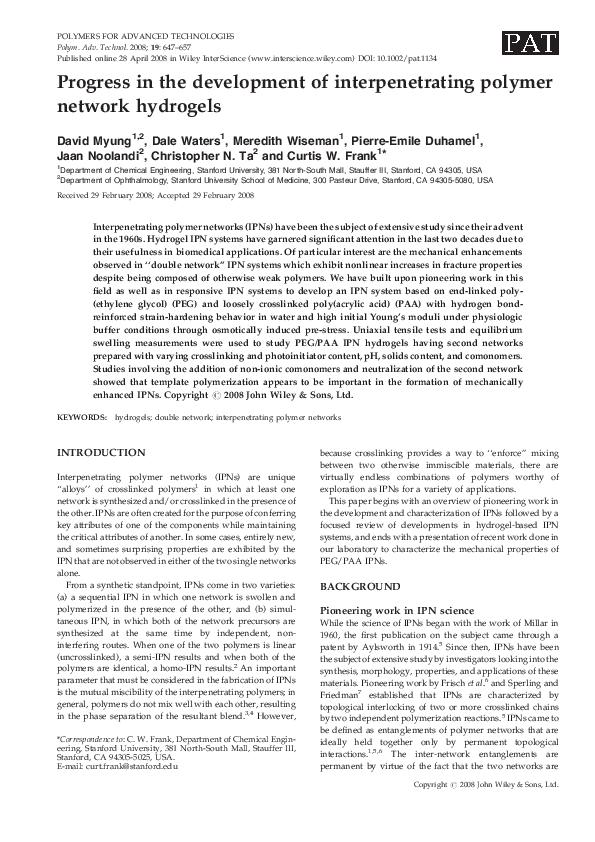 (PDF) Progress in the development of interpenetrating polymer network ...