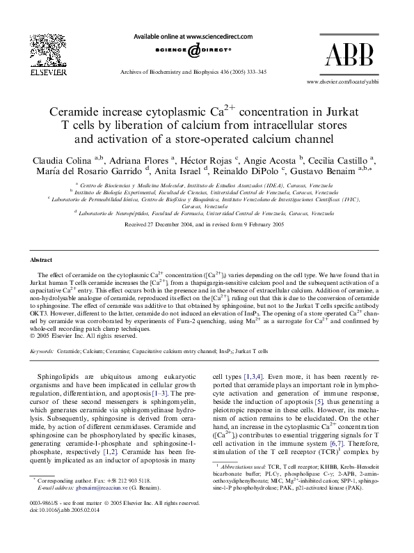 (PDF) Ceramide increase cytoplasmic Ca 2+ concentration in Jurkat T ...