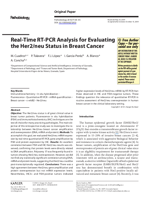 (PDF) Real-Time RT-PCR Analysis for Evaluating the Her2/neu Status in ...