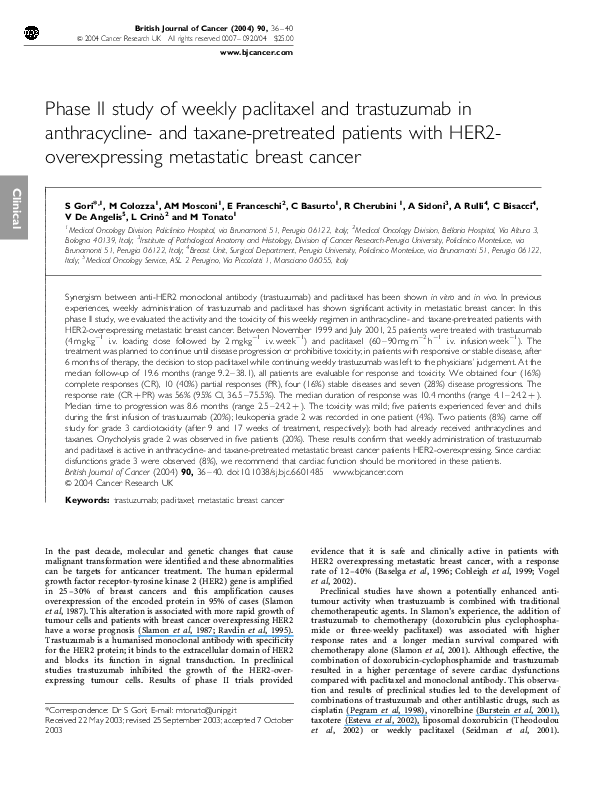 (PDF) Phase II study of weekly paclitaxel and trastuzumab in ...