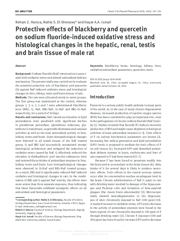 (PDF) Protective effects of blackberry and quercetin on sodium fluoride ...