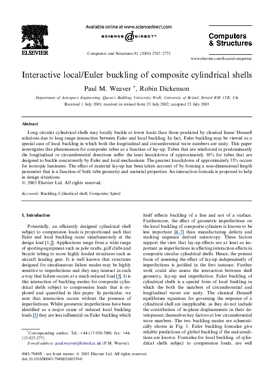(PDF) Interactive local/Euler buckling of composite cylindrical shells