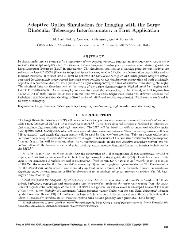 (PDF) Adaptive optics simulations for imaging with the Large Binocular ...