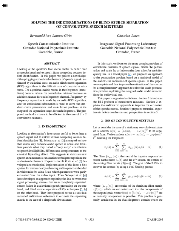 (PDF) Solving the indeterminations of blind source separation of ...