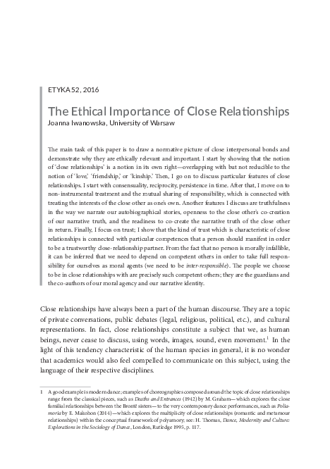 (PDF) The Ethical Importance of Close Relationships