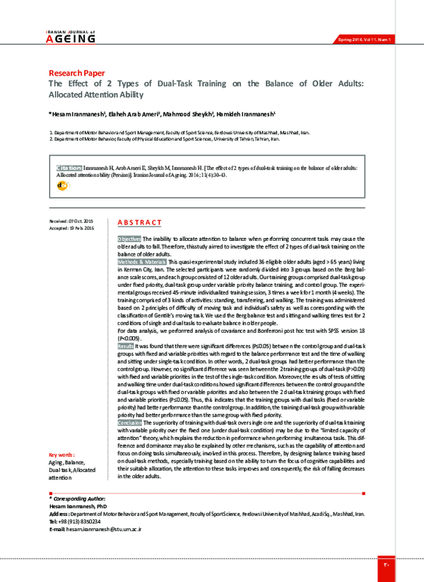 (PDF) The Effect of 2 Types of Dual-Task Training on the Balance of ...