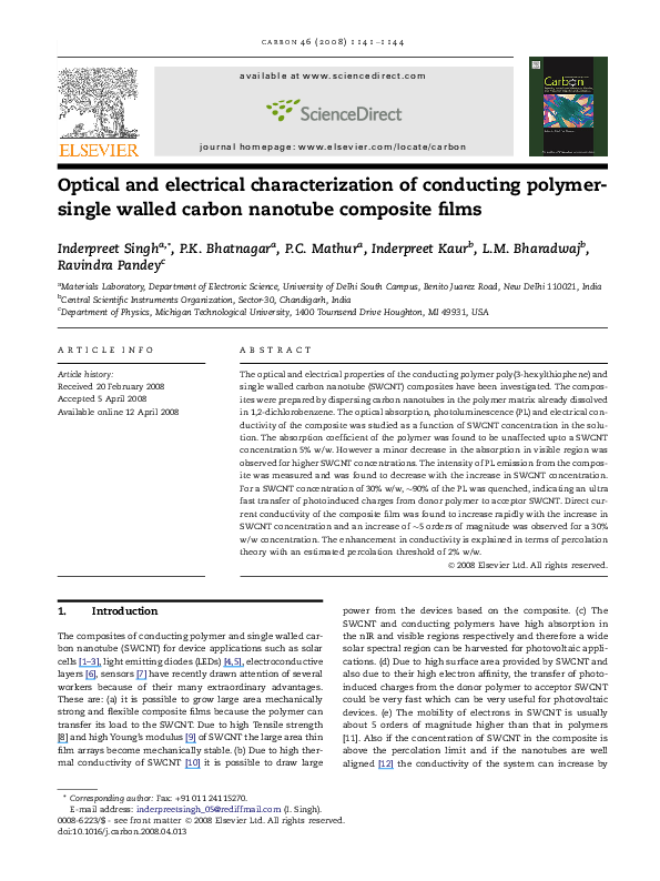 (PDF) Optical and electrical characterization of conducting polymer ...