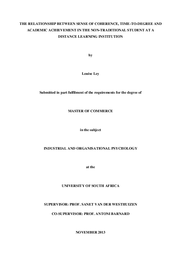 (PDF) The relationship between sense of coherence, time-to-degree and ...
