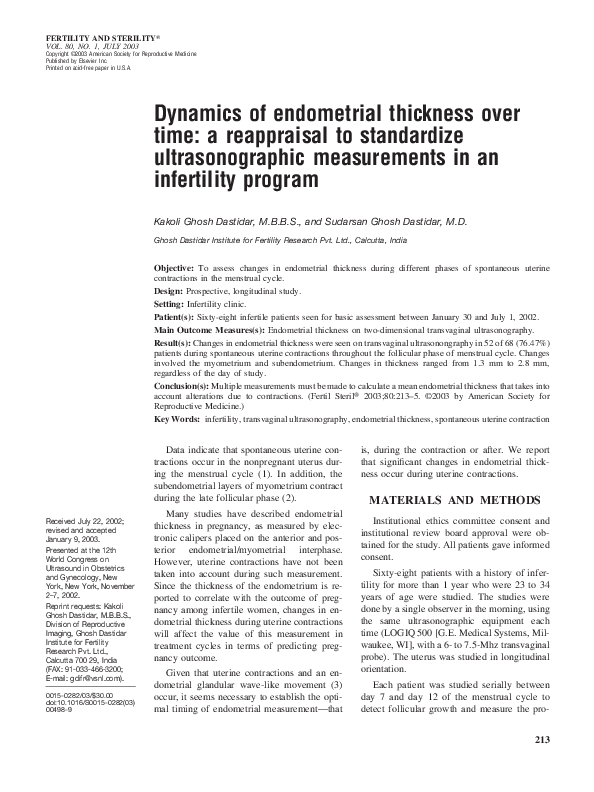 Pdf Dynamics Of Endometrial Thickness Over Time A Reappraisal To Standardize Ultrasonographic Measurements In An Infertility Program Sudarsan Ghosh Dastidar Academia Edu