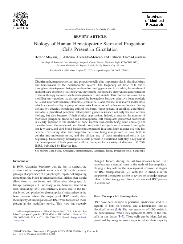 (PDF) Biology of human hematopoietic stem and progenitor cells present ...